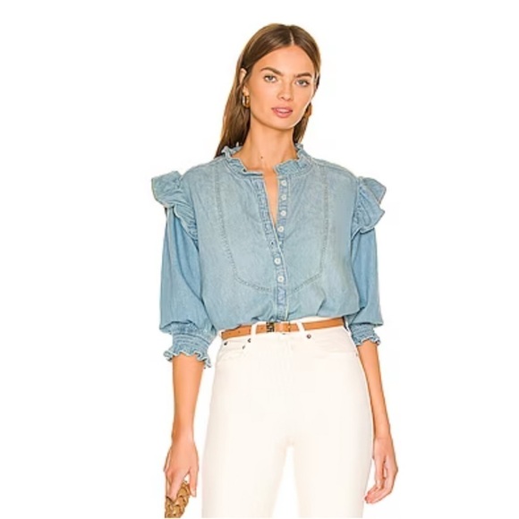 Free People Louise Denim Top in Indigo Sz XS (Runs Big) - Picture 7 of 12